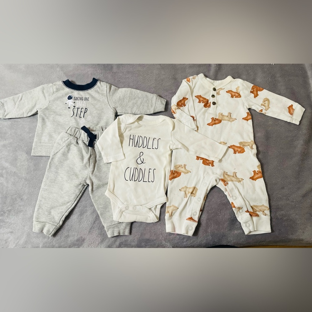 Adorable Bear Print and Cream Kids Footie Set